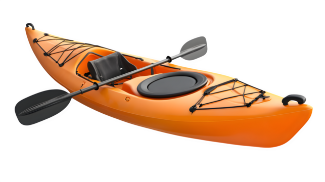 Orange Kayak with Paddle, isolated on transparent background