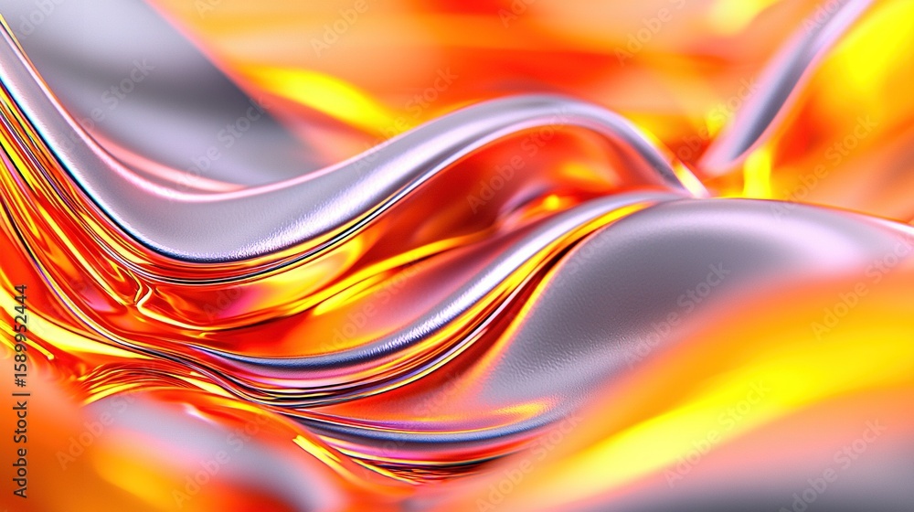 Poster a wavy orange-yellow pattern on a gray background with a red-yellow stripe at its base