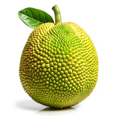 A spiky green and yellow jackfruit isolated on white background
