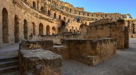 A view of the ruins of the El Djem (Jem) Roman amphitheatre in Mahdia, Tunisia