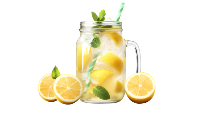 Lemonade with Mint and Fruit, isolated on transparent background