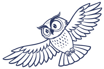 Fototapeta premium Owl outline with large eyes and feathered shape, used in logos or crafts.