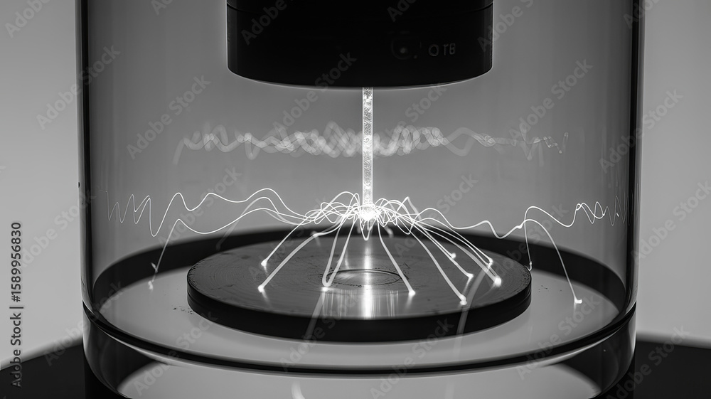 Poster energy emission: a striking image captures a close-up of an energy device in action, displaying an i