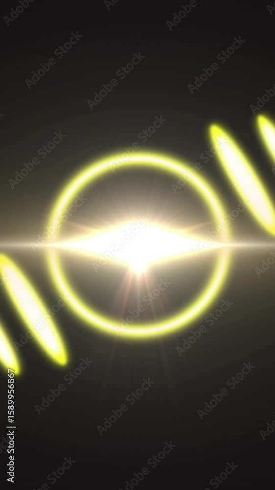 Poster animation showing glowing circular light with horizontal beams on dark background