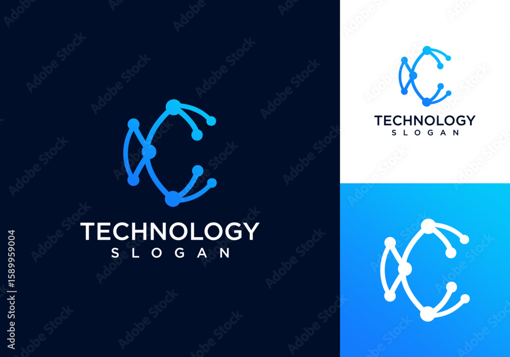 Aufkleber abstract minimalist c logo icon vector with simple technology dots