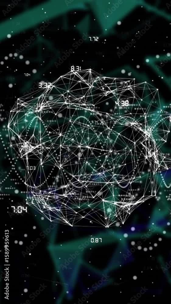 Aufkleber animation of digital network sphere with data points on abstract background
