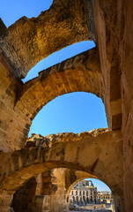 A view of the ruins of the El Djem (Jem) Roman amphitheatre in Mahdia, Tunisia