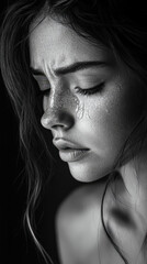 Obraz premium Woman with long hair and a sad expression