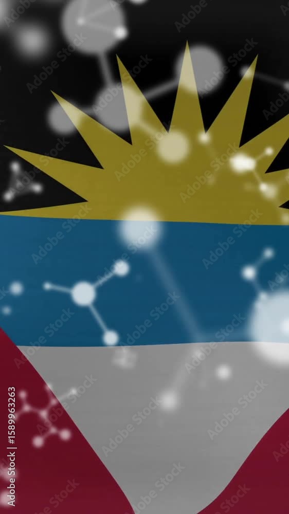 Poster antigua and barbuda flag with scientific data processing animation overlay