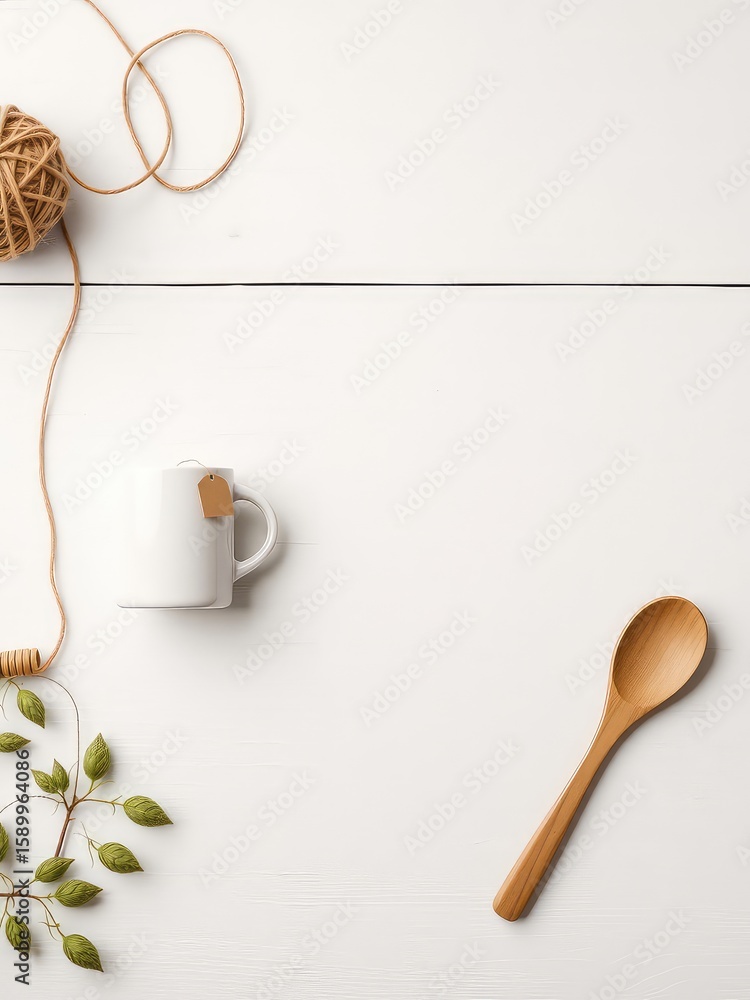 Fototapete minimalist arrangement of kitchen items creates a clean, bright aesthetic with space for custom text