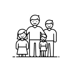 Stylized Line Art Depiction of a Smiling Family of Four with Simple Clothing.
