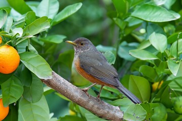 Obraz premium Purple-breasted Thrush (Turdus rufiventris), a bird symbol of Brazil, captured in natural light that highlights its vibrant colors. The best photo.Sabiá laranjeira