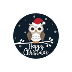 Cute Owl in Santa Hat on Christmas Night Festive Holiday Greeting,