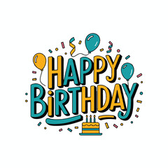 Colorful Happy Birthday Vector Design with Balloons and Confetti
