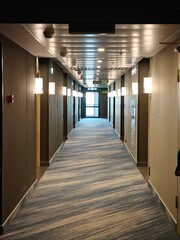 Long corridor with modern lighting in a hotel during the day showcasing elegant design elements