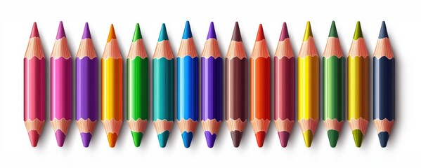 Lively and cute crayons in a variety of colors are arranged in a neat row perfect for inspiring creativity among students in any educational environment. A delightful gift for art lovers