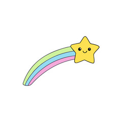 Cute Kawaii Shooting Star with Smiling Face