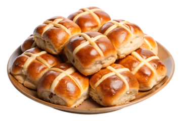 plate of hot cross buns image isolated on a transparent