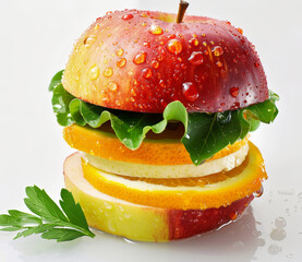 Juicy layers of apple and orange are combined with fresh lettuce and parsley, creating a colorful and healthy snack option