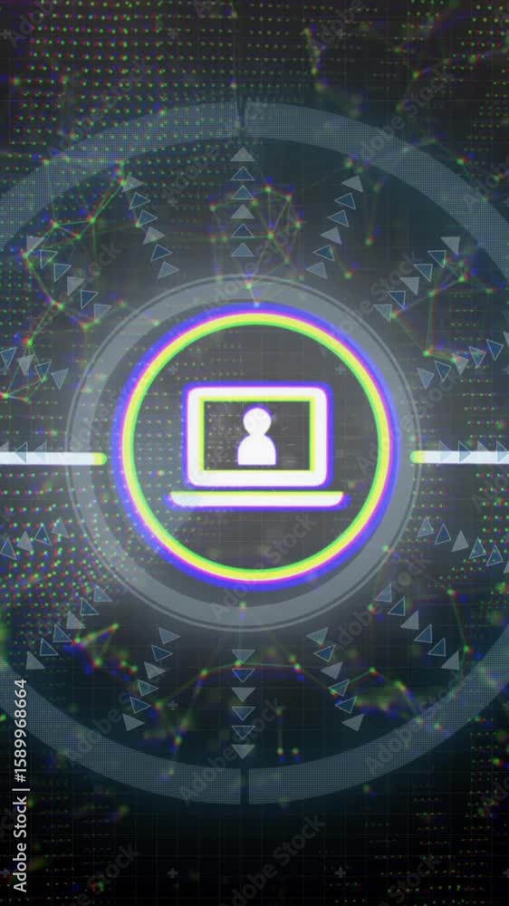 Poster digital network connection animation with user icons over world map background