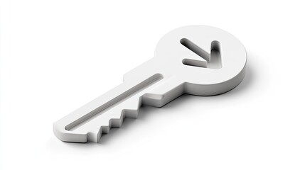 3D white key icon with down arrow