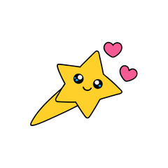 Fototapeta premium Cute Kawaii Shooting Star with Heart Shaped Eyes