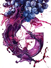 Purple wine splashes with fresh grapes in an artistic moment, showcasing rich colors and fluid dynamics in an abstract design