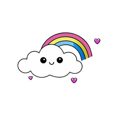 Cute Kawaii Cloud with Happy Eyes and Rainbow Trail