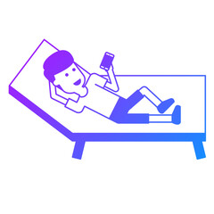 Illustration of a Man Checking Phone When Lying Down On a Beach Bed