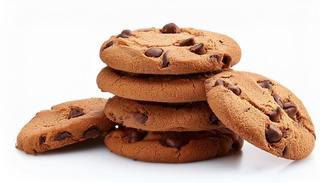 stack of freshly baked chocolate chip cookies on a white background - Powered by Adobe