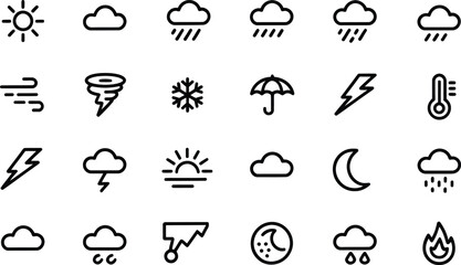 Naklejka premium Collection of weather icons in a simple line art silhouette style