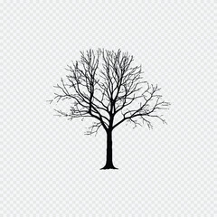 Obraz premium Tree silhouette vector with roots and bare branches in winter landscape design