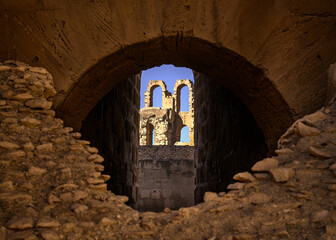A view of the ruins of the El Djem (Jem) Roman amphitheatre in Mahdia, Tunisia