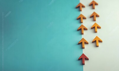 
Row of arrows. Set course, make your way. Moving forward, step by step. New opportunities. Strategic planning. Motivation, self-development. Copy space, place for text

