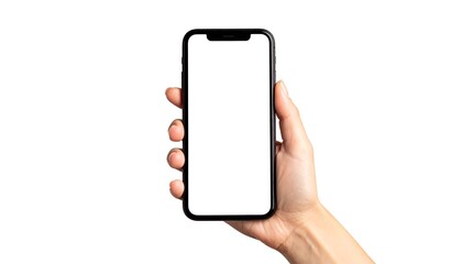 Hand holding a black smartphone with a blank screen (1)
