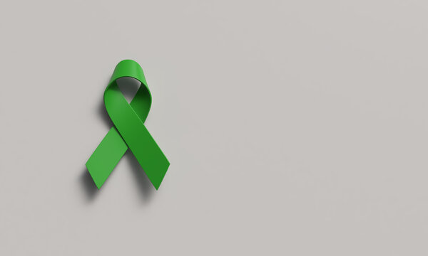 ribbon bow green color object icon copy space white isolate background world mental health day october, awareness support help hope medical anxiety ribbon bow green color copy space patient depression