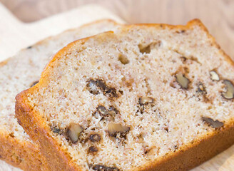 Delicious Slices of Banana Walnut Cake Closeup View of Perfect Comfort Food for Breakfast