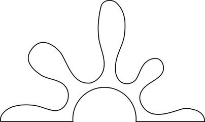 Ink splatter forming a petal-like silhouette with irregular contour and smudge details in a semi circular configuration.