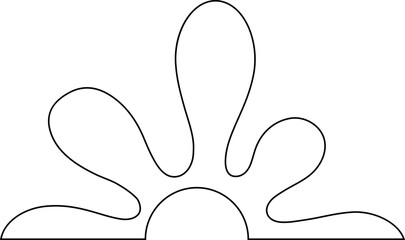 Rounded petal-like ink splotch with fluid smudges and radial outline in a semi circular hollow configuration.