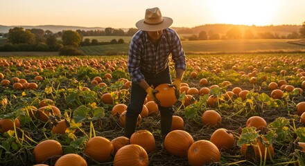 Pumpkin Harvest at Sunset