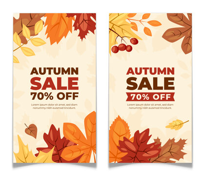 Set of Autumn Sale Discount Flyer with Fall Leaves - Powered by Adobe