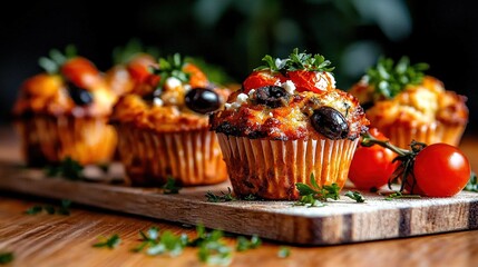   Close-up of muffin with cherry tomatoes and parsley