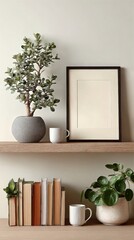 Decorative Shelf With Plants and Books in a Modern Living Space