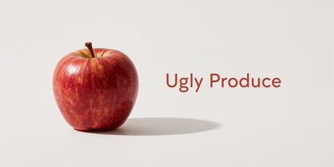 Red Apple and 'Ugly Produce' Text: Challenging Food Waste Perceptions
