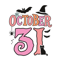 October 31 halloween greeting card template with hand-drawn lettering and simple illustration for cards