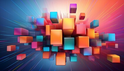 colorful geometric cubes floating in gradient space create vibrant and dynamic visual experience