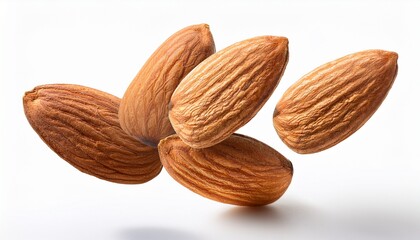 floating almonds on white background healthy snack ingredient concept