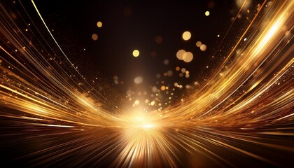 bright golden light streaks create stunning bokeh effect against dark background evoking sense of wonder and magic this abstract image captures essence of shimmering particles and glowing stars