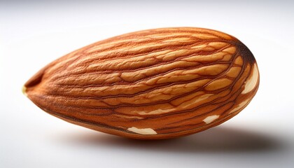 brown almond on a white background showcasing its natural texture and shape