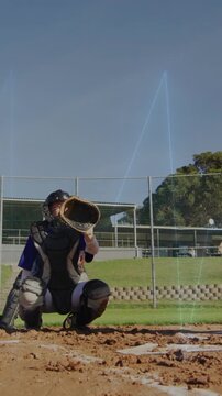 Baseball player preparing to bat with catcher crouching behind home plate animation